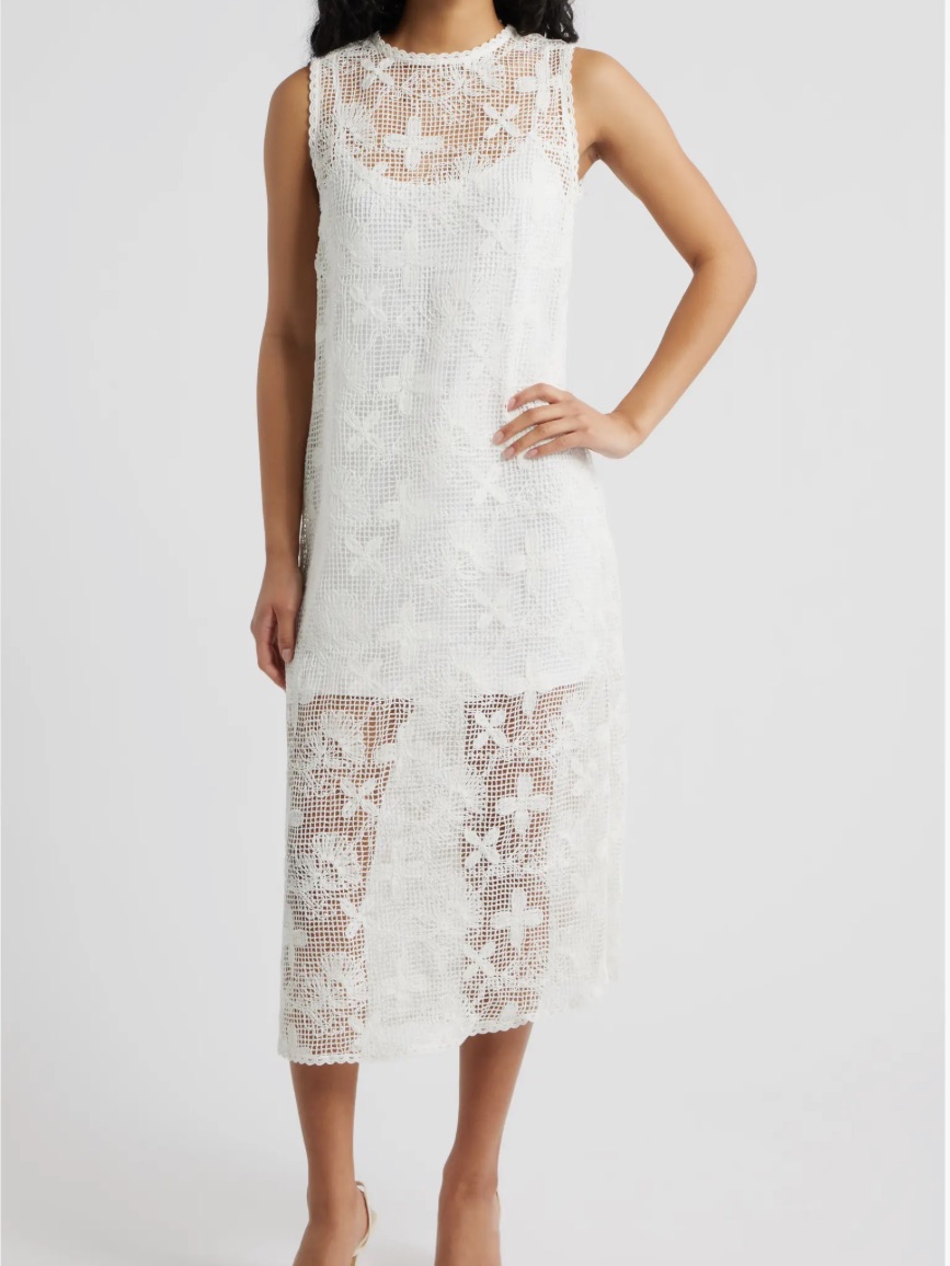 Lucy Paris White Lace Midi Dress